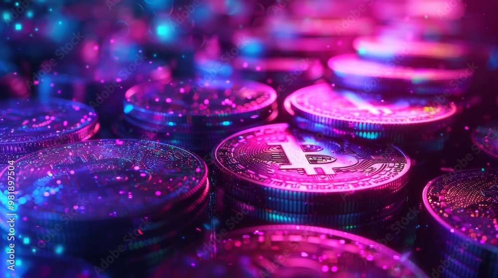 Abstract cryptocurrency background with various digital coins and glowing blockchain patterns Abstract cryptocurrency background with various digital coins and glowing blockchain patterns