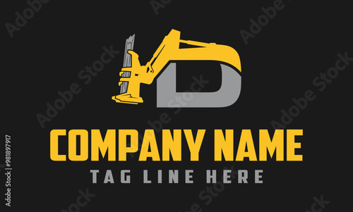 Letter D Excavator Forestry ,cutting trees in the forest , Logo Design