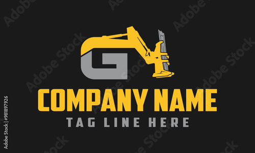 Letter G Excavator Forestry ,cutting trees in the forest , Logo Design