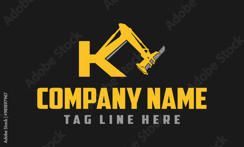 Letter K Excavator Forestry ,cutting trees in the forest , Logo Design