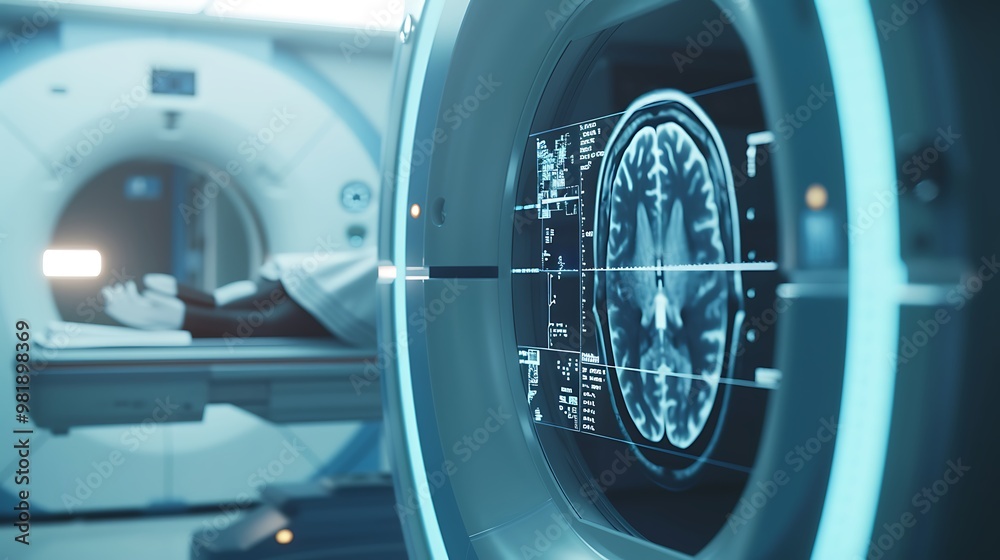 A close-up of an AI-powered medical imaging device analyzing patient scans with high accuracy.