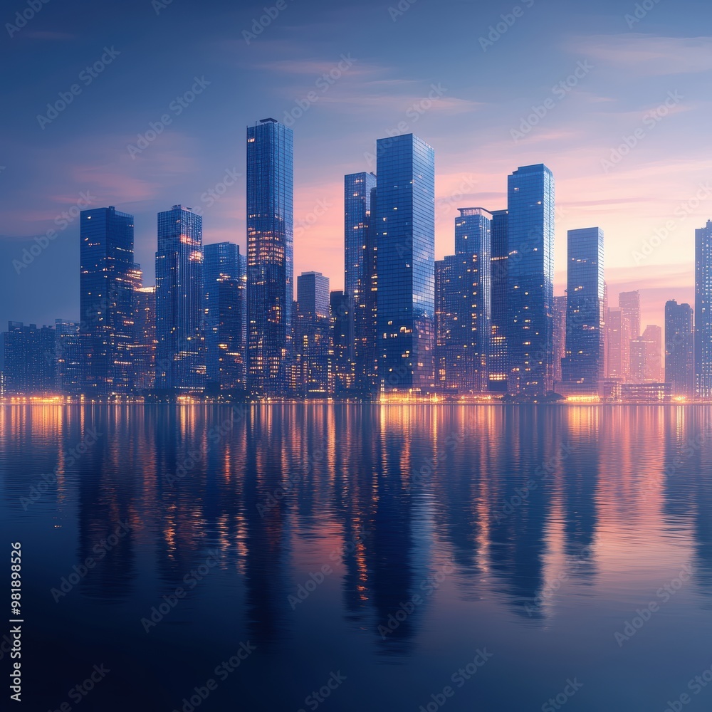 Fototapeta premium Cityscape Reflection at Dusk