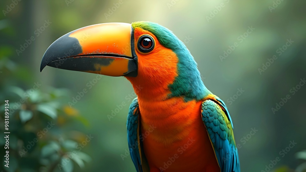 Fototapeta premium Green winged macaw portrait in high detailed illustration