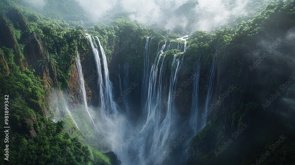 Majestic Waterfall Cascading Down a Lush Mountainside Majestic Waterfall Cascading Down a Lush Mountainside