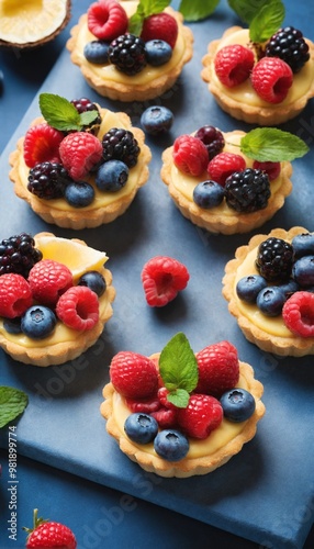 Tartlets with cream and berries