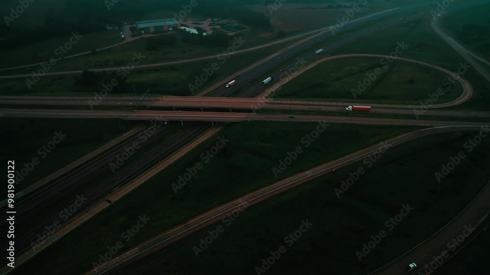 White cab semi truck with orange trailer dry van on bridge. Dark landscapes at night. Dangerous job. White cab semi truck with orange trailer dry van on bridge. Dark landscapes at night. Dangerous job.
