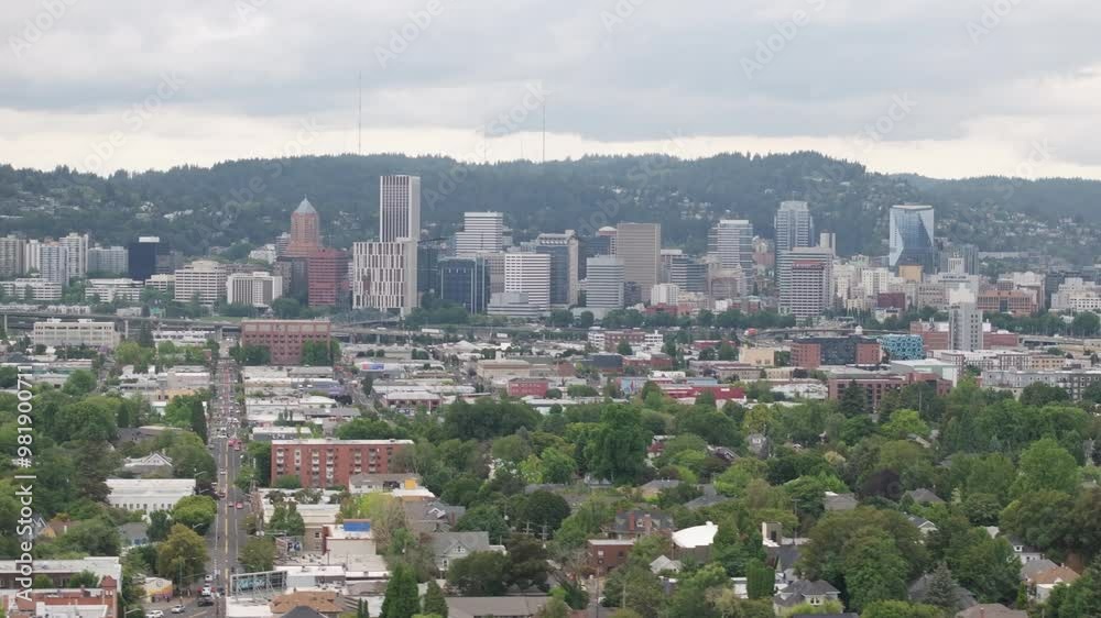 Aerial view of downtown Portland on a cloudy afternoon. Shot during the summer in 4k. Aerial view of downtown Portland on a cloudy afternoon. Shot during the summer in 4k.