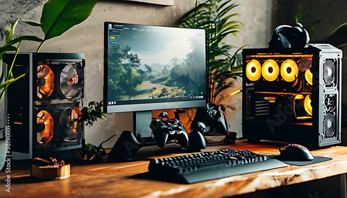 High-resolution showcase of gaming equipment on desktop photo