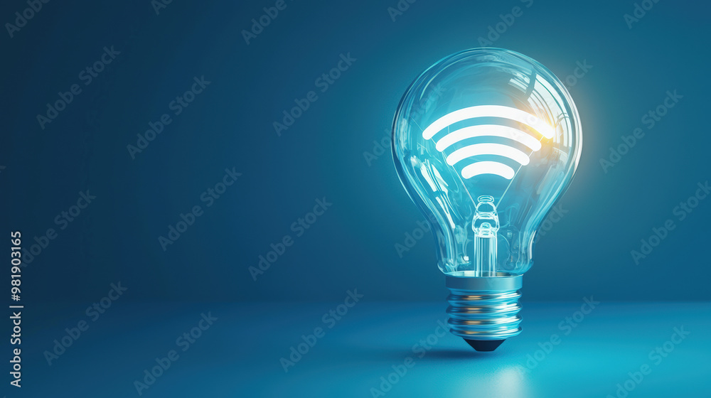 A glowing light bulb with Wi Fi symbol, representing modern technology and connectivity. This image captures essence of innovation and smart living A glowing light bulb with Wi Fi symbol, representing modern technology and connectivity. This image captures essence of innovation and smart living