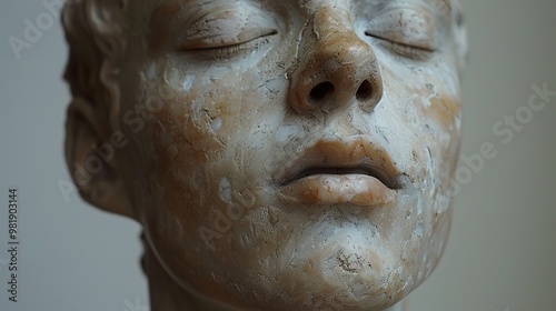 Close-Up of a Marble Sculpture of a Human Face