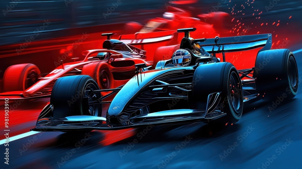 Fast Race Car Overtaking Red Car on Track Fast Race Car Overtaking Red Car on Track