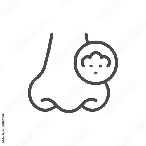 Nasal Fungal Infection Icon. Thin Line Illustration of Nose with Fungal Symbol Representing Mycosis Infection. Medical Vector Sign for Fungal Sinusitis and Respiratory Health.