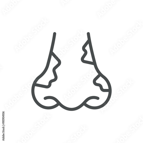 Nasal Crusts Icon. Thin Line Illustration of Nose with Crusts Representing Dryness and Irritation. Medical Vector Sign for Nasal Crust Formation and Health Issues