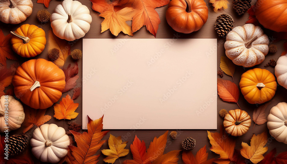 Blank autumn invitation card thanksgiving background. Flat layout fall design autumn leaves Blank autumn invitation card thanksgiving background. Flat layout fall design autumn leaves