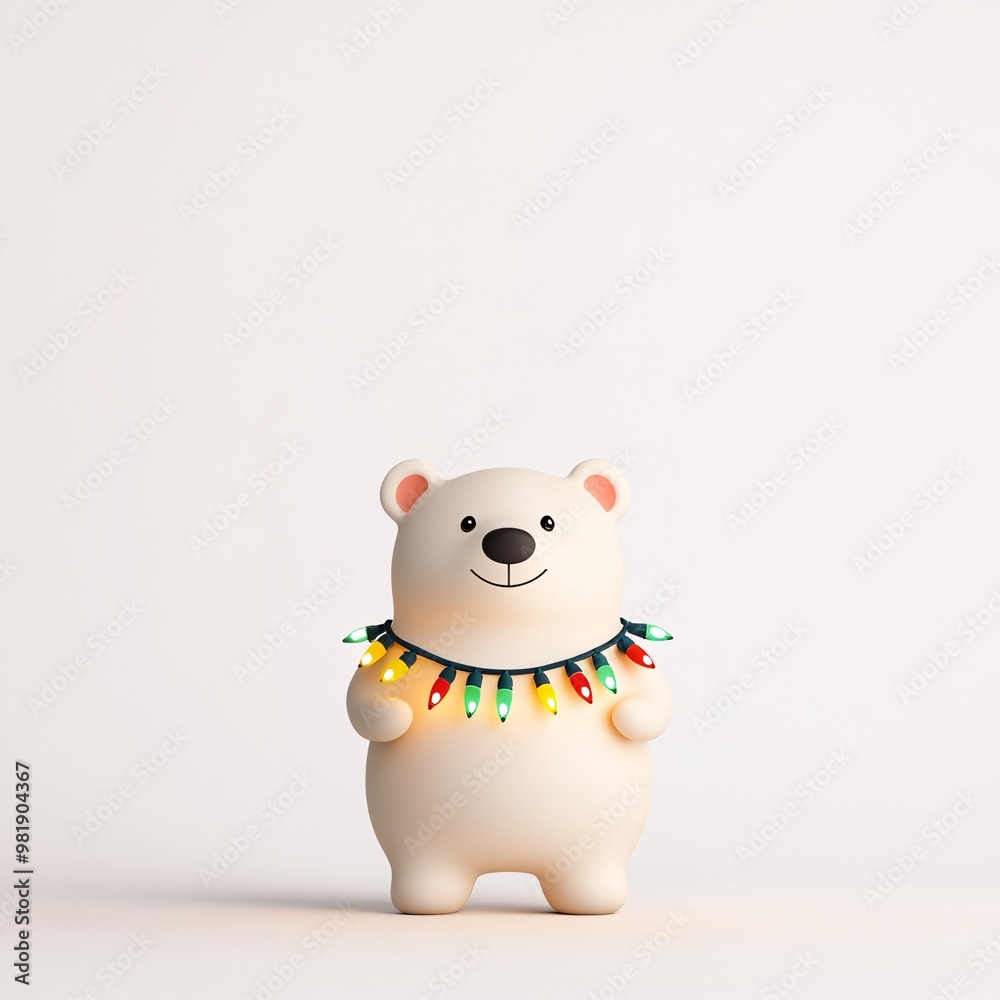 Cute Bear with Christmas Lights on White Background Cute Bear with Christmas Lights on White Background