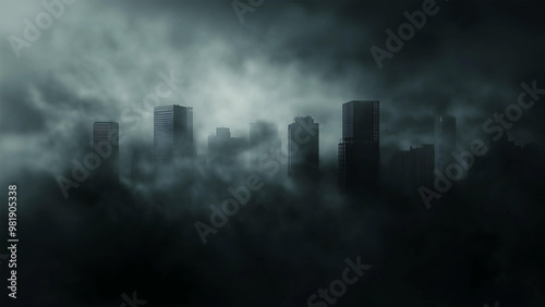 Fototapeta Naklejka Na Ścianę i Meble -  Fog In Darkness city scape Smoke And Mist Halloween Backdrop