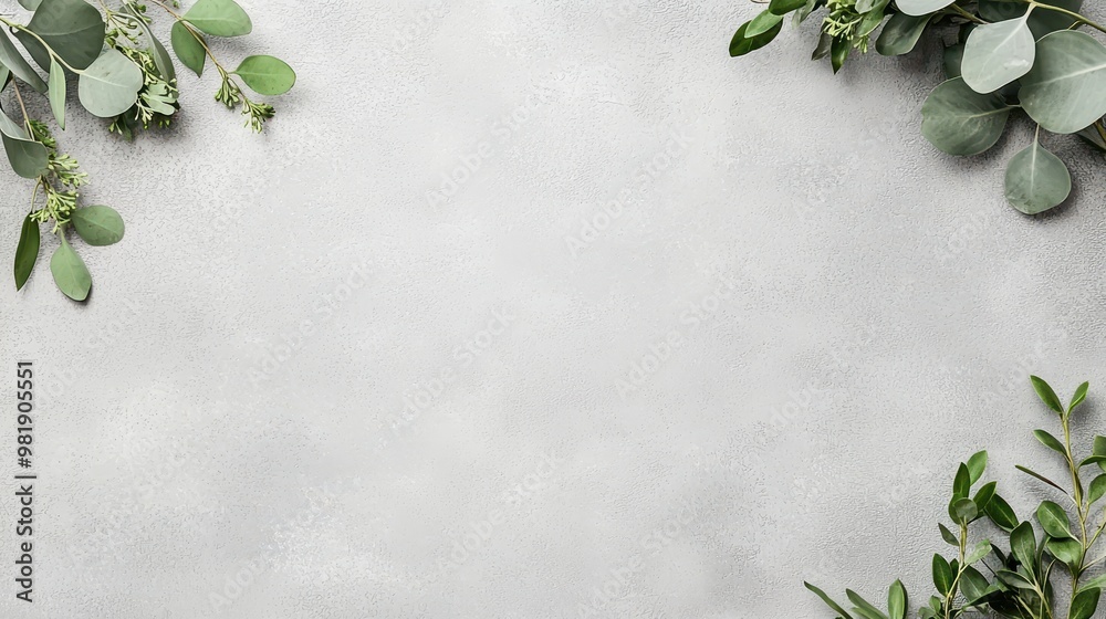 Fototapeta premium Greenery Border on Textured White Background