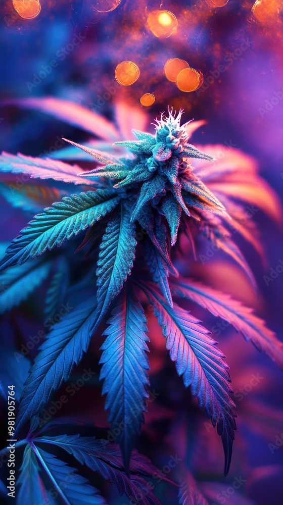 Close-up of a Cannabis Plant Bud with Blue and Pink Lighting Close-up of a Cannabis Plant Bud with Blue and Pink Lighting