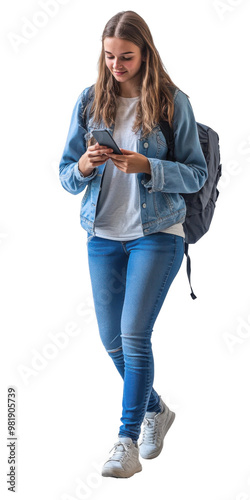 person with a phone isolated on white background