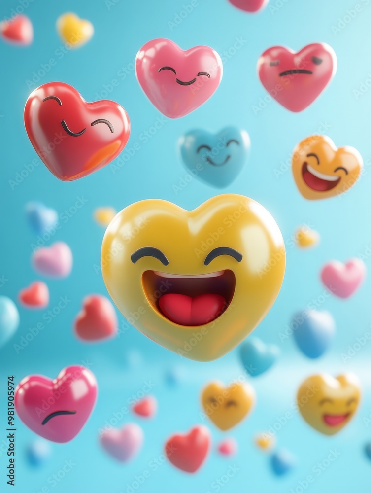 3D emoji expressions and little hearts, 3:4 3D emoji expressions and little hearts, 3:4