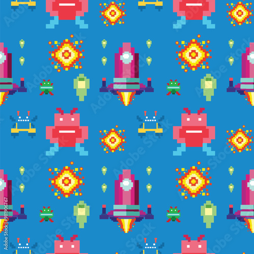 Retro Pixel Space Adventure Pattern