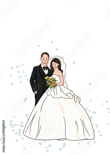 bride and groom in wedding dress