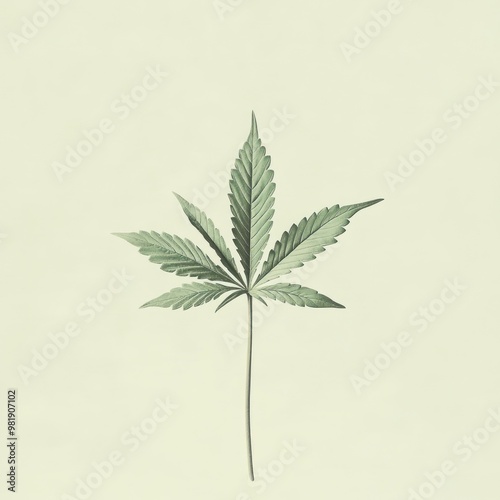 A Single Cannabis Leaf on a Light Green Background