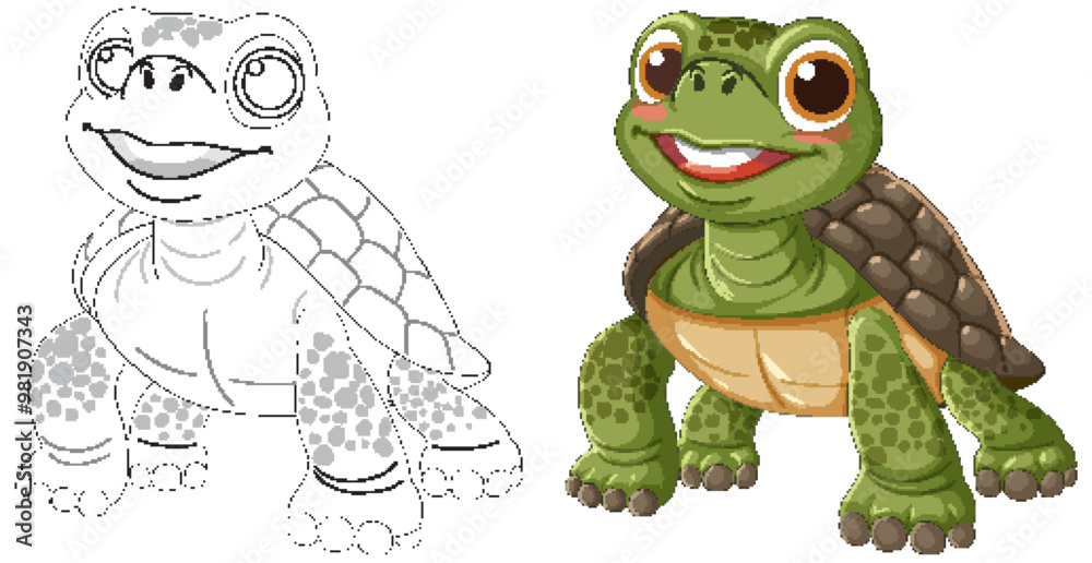 Fototapeta premium Happy Cartoon Turtle Illustration