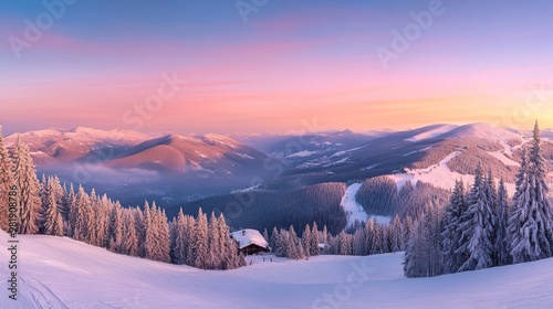 Sunrise over the mountains (Drahobrat, Ukraine). Stitched.