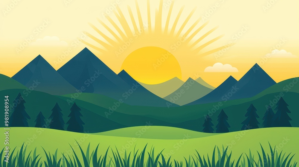 Obraz premium Beautiful Sunrise Over Mountain Range Landscape