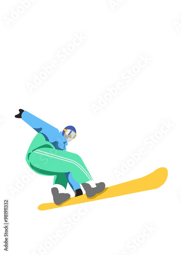 snowboarder jumping isolated on white