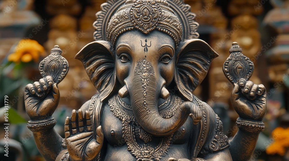 Close up of a Golden Ganesha Statue Close up of a Golden Ganesha Statue