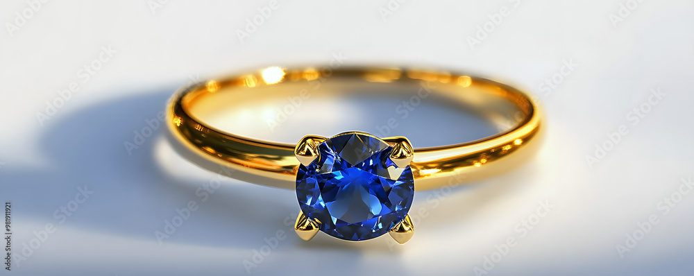 Shiny gold ring with sapphire on white background, Shiny gold ring with sapphire on white background,
