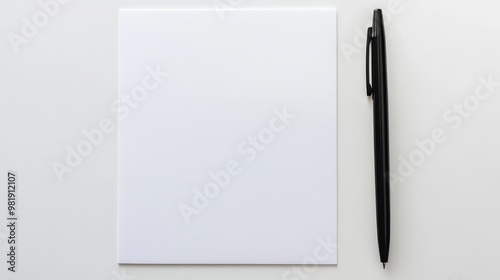 Blank Paper and Pen on White Background