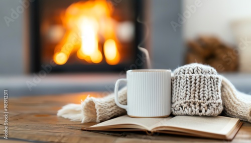 Sharing stories and warmth by the cozy fireplace photo