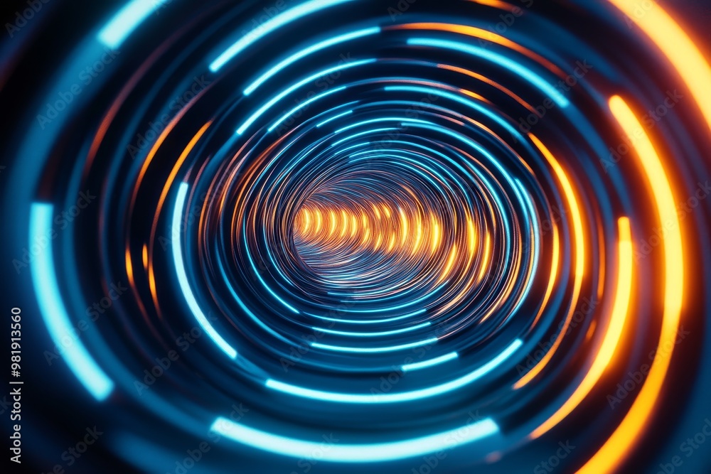 Abstract neon light tunnel with blue and orange glow. Abstract neon light tunnel with blue and orange glow.