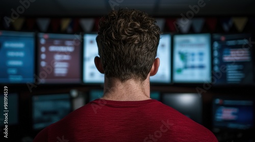 man working on multiple computer screens