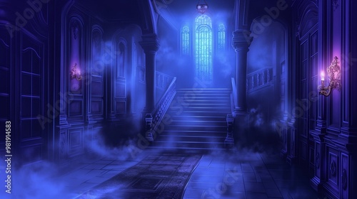 anime halloween background of inside the haunted castle