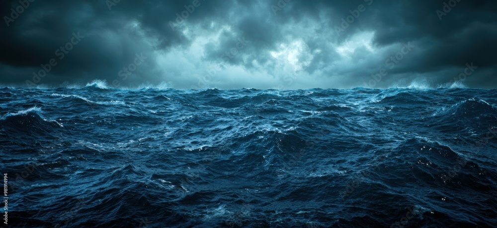 Fototapeta premium Stormy ocean waves under dark cloudy sky