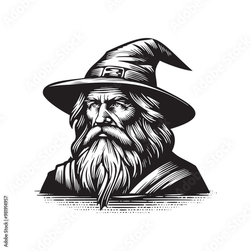 wizard drawing vector hand drawn illustration