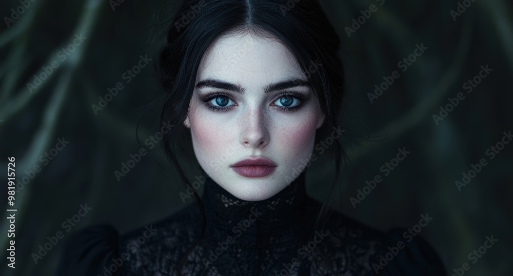 Mysterious woman with piercing blue eyes Mysterious woman with piercing blue eyes