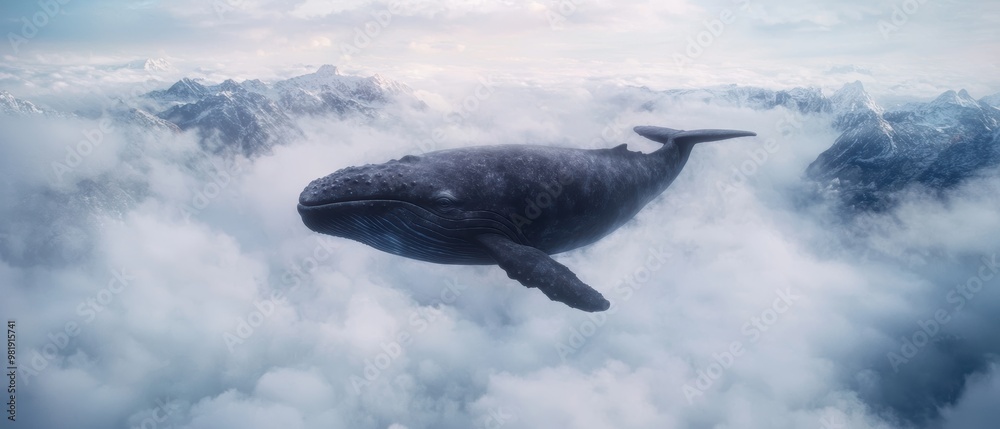 Fototapeta premium Majestic whale swimming through the clouds