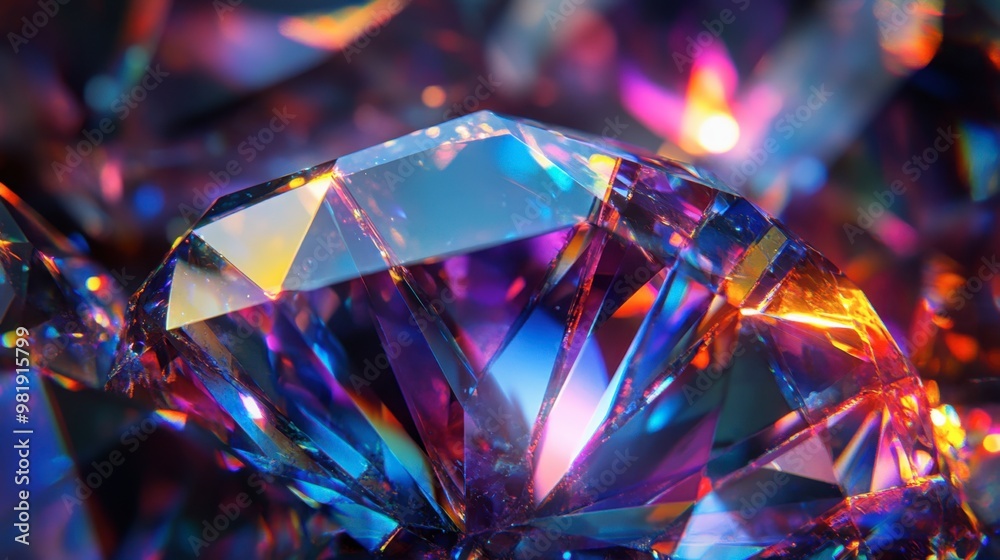 A close-up of a gem facets capturing light, creating a mesmerizing display of colors and reflections. A close-up of a gem facets capturing light, creating a mesmerizing display of colors and reflections.