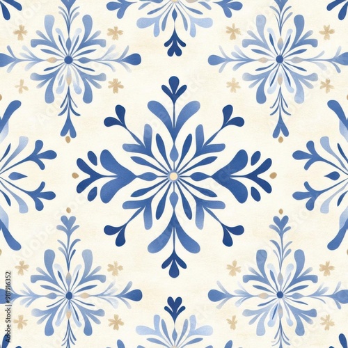 Elegant blue floral pattern design on a creamy background, perfect for creating a soothing and seasonal atmosphere.