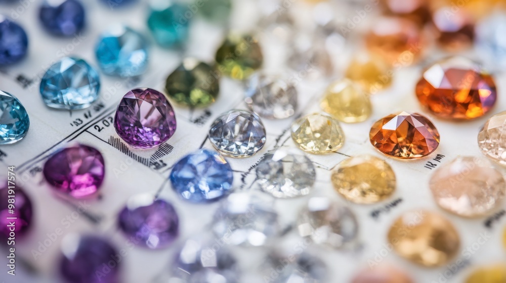 A gemological chart alongside a close-up shot of a gemstone cut and color, for detailed comparison and analysis. A gemological chart alongside a close-up shot of a gemstone cut and color, for detailed comparison and analysis.