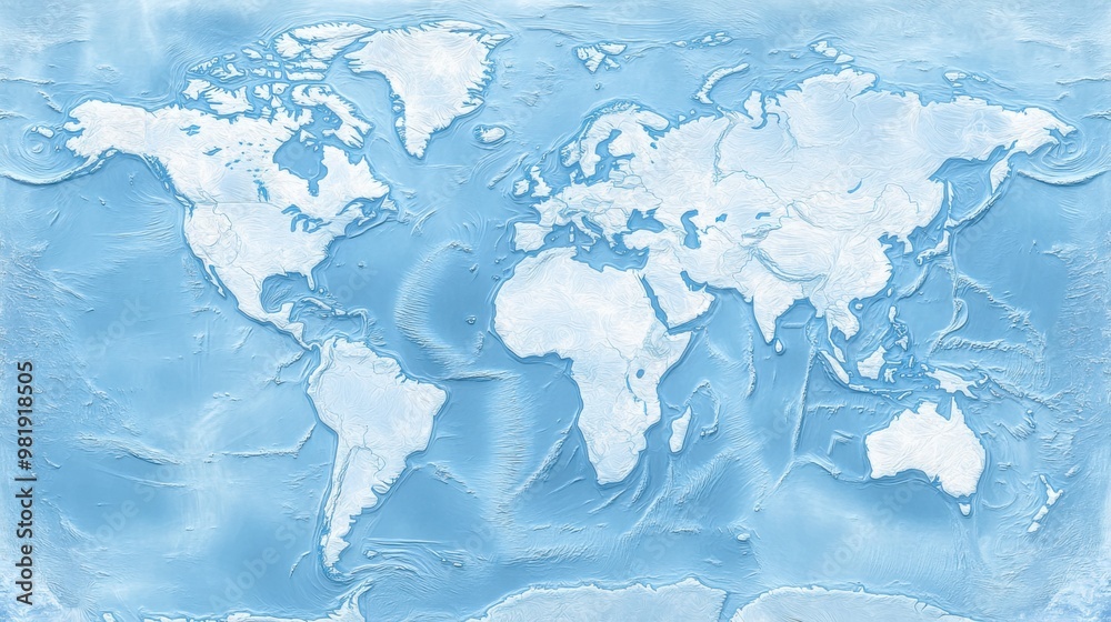 Fototapeta premium the world in minimalist style. The continents are outlined with smooth lines, and the oceans are a light pastel blue.