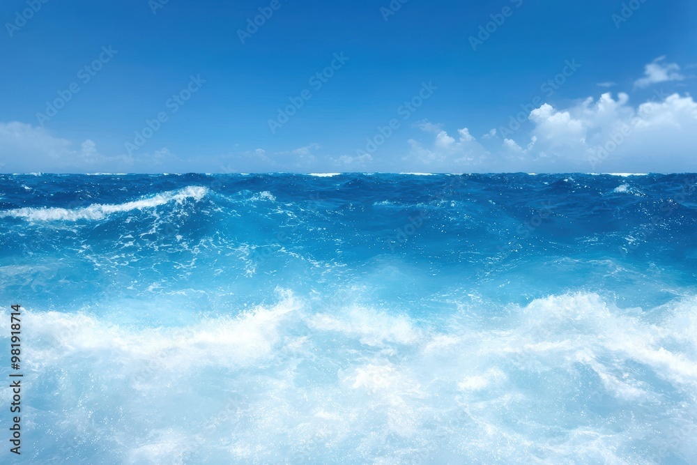 Stunning blue ocean waves and cloudy sky Stunning blue ocean waves and cloudy sky