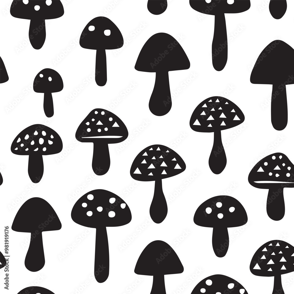 Black and White Mushroom Pattern Black and White Mushroom Pattern