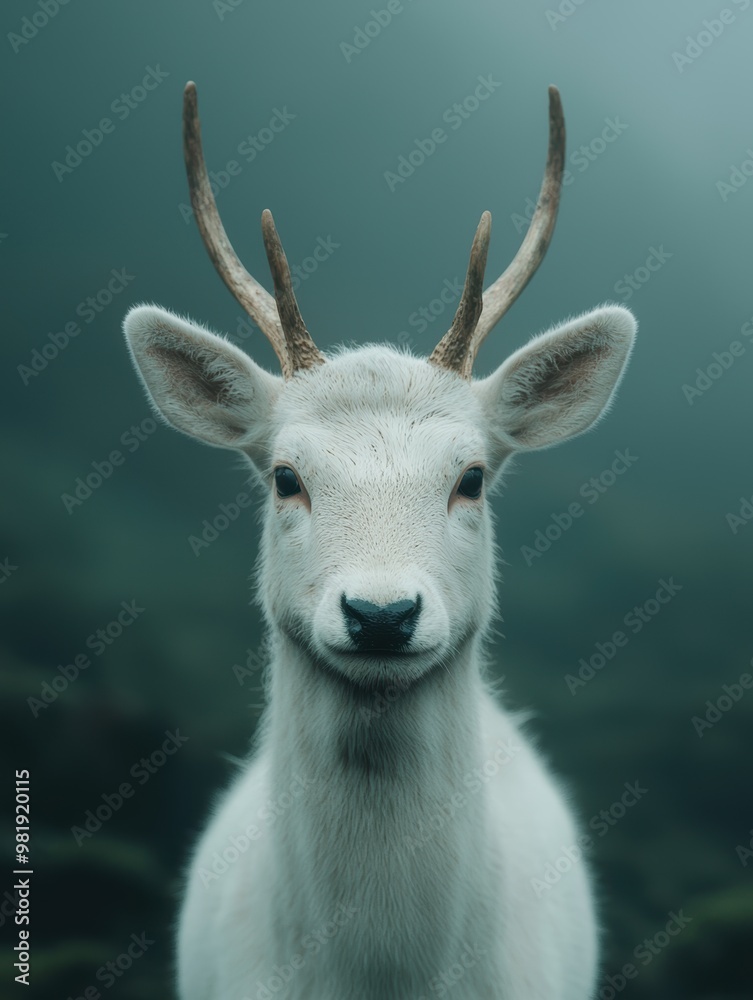 Closeup portrait of a white deer with large antlers Closeup portrait of a white deer with large antlers