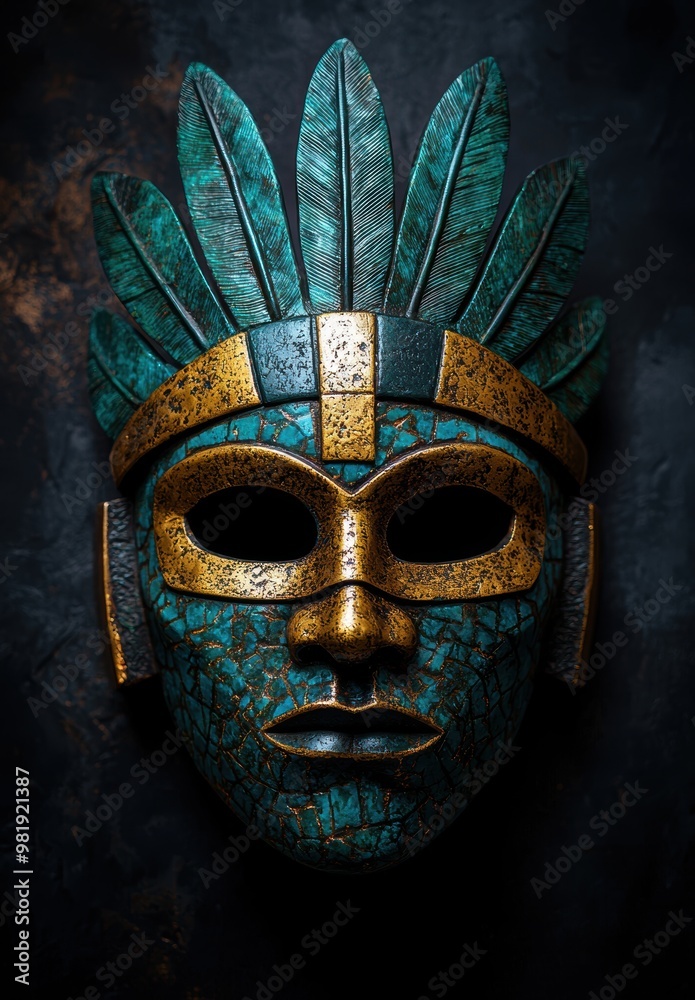 Ornate tribal mask with feathers and gold accents Ornate tribal mask with feathers and gold accents